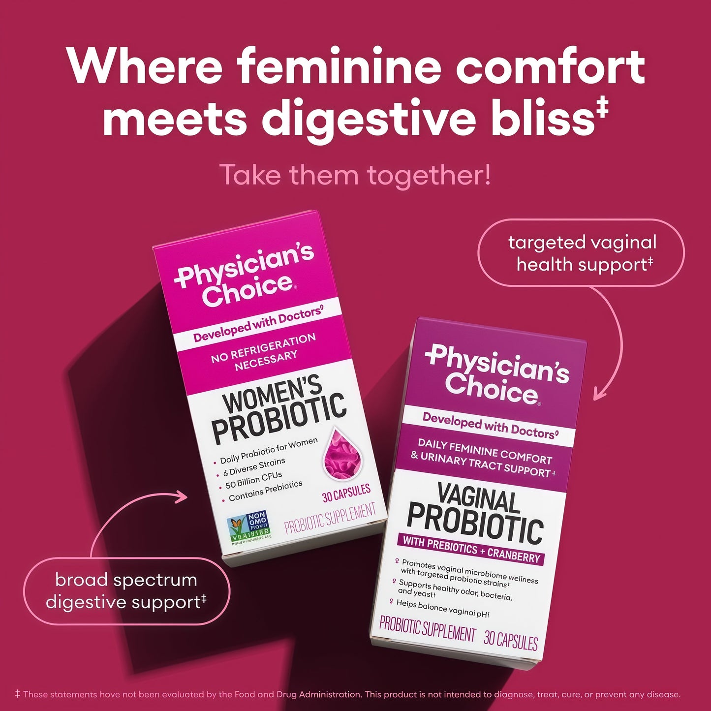 Physician's Choice Probiotics - PH Balance, Digestive, UT, & Feminine Health - 50 Billion CFU - 6 Unique Strains for Women - Organic Prebiotics, Cranberry Extract+ - Probiotic - 60 CT