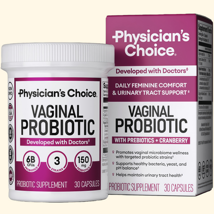 Physician's CHOICE Vaginal Probiotics for Women - Moisture, pH Balance, Odor Control, Yeast Balance, Vaginal Flora, Feminine Health - 6B CFU with Organic Prebiotics and Cranberry Extract - 30 CT