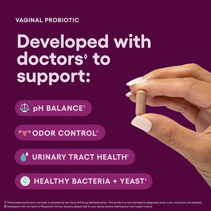 Physician's CHOICE Vaginal Probiotics for Women - Moisture, pH Balance, Odor Control, Yeast Balance, Vaginal Flora, Feminine Health - 6B CFU with Organic Prebiotics and Cranberry Extract - 30 CT